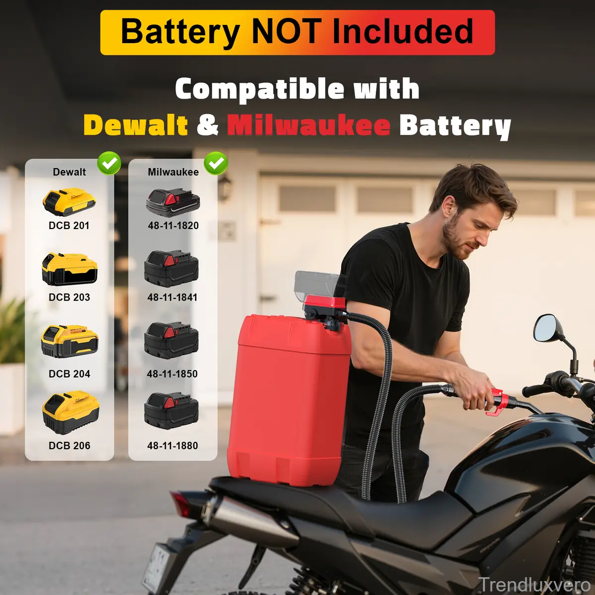 Cordless Fuel Transfer Pump for Dewalt 20V & Milwaukee 18V Batteries – 3.2 GPM Portable Gas, Diesel & Oil Transfer Pump