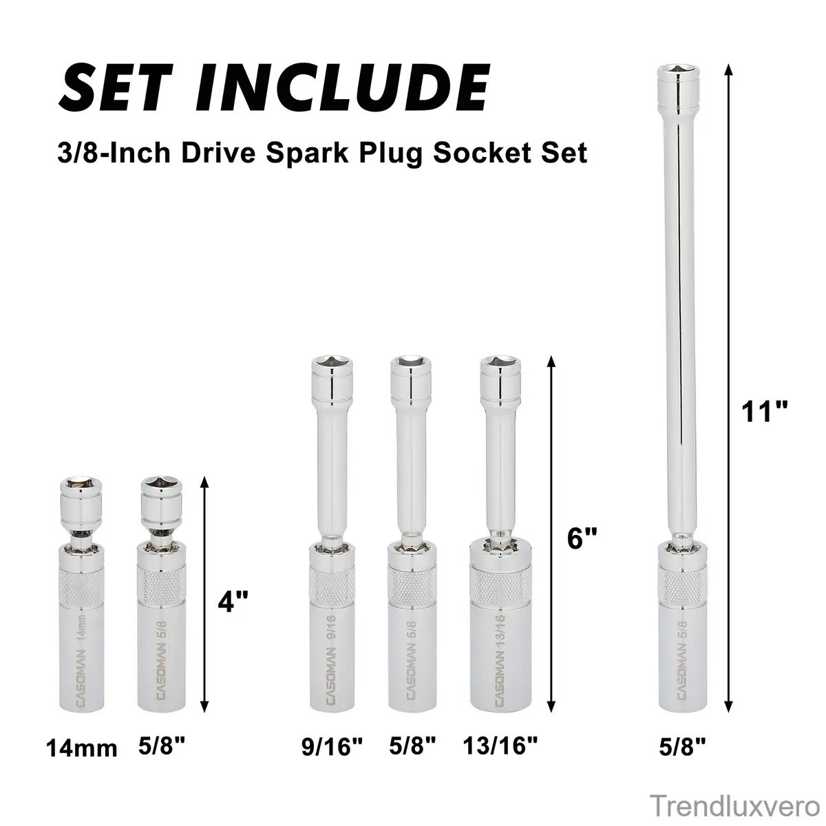 6PCS Magnetic Swivel Spark Plug Socket Set – 3/8" Drive Thin Wall, 12-Point CR-V Steel