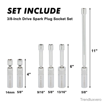 6PCS Magnetic Swivel Spark Plug Socket Set – 3/8" Drive Thin Wall, 12-Point CR-V Steel