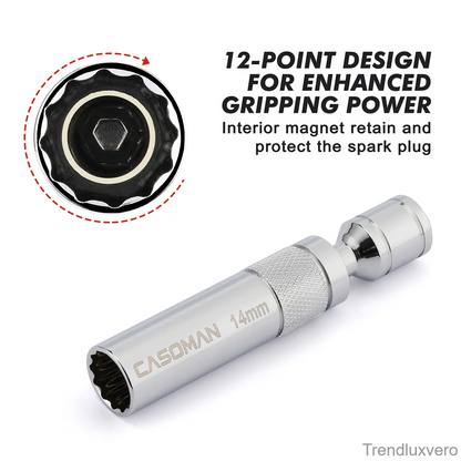 6PCS Magnetic Swivel Spark Plug Socket Set – 3/8" Drive Thin Wall, 12-Point CR-V Steel